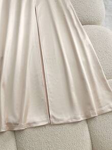 INAWLY New Arrival Summer Elegant Dress, Sleeveless Spaghetti Strap Bow Tie, A-Line Romantic Dress, Sexy High Slit Hem, Pearl Decor, Poplin Fabric, Women's Office Dress, Summer Outfit, Elegant Party Dress, Wedding Guest Attire Satin Dress Luxury Long Dress Bow Strap Dress Elegant Classic Dress Women's Formal Dresses Luxury Dresses For Women Satin Dress For Women Silk Dress Women Classy Dresses For Ladies Elegant Dresses For Women - Apricot - View 5
