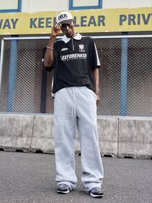 EVRINFINITE 男式宽松抽绳腰阔腿运动裤 - 淺灰色 - 查看 6