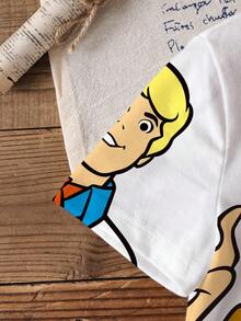 SCOOBY-DOO X SHEIN Baby Boy Letter & Cartoon Print Round Neck Short Sleeve T-Shirt - White - View 3