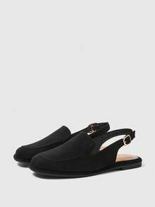 Sleekvia Women's Black Fashionable Soft-Sole Comfortable Flat Slingback Shoes, Versatile For Commuting, Lightweight And Comfortable With Heel Strap - Black - View 9