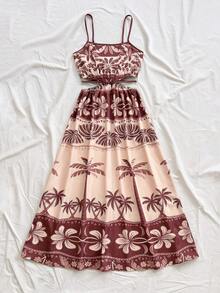 Soleia Đầm lửng hai dây dáng midi in họa tiết nhiệt đới, thích hợp cho kỳ nghỉ, dành cho nữ. - Nhiều màu - Xem 3