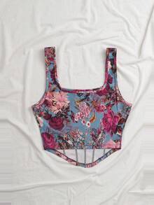 SHEIN VCAY Camiseta sin mangas con estampado floral colorido de talla grande - Multicolor - Ver 2