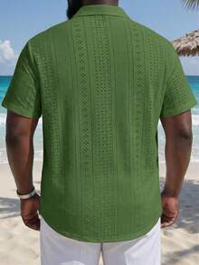 ResortEase Plus Size Men's Vacation Hollow-Out V-Neck Short Sleeve Casual Shirt - Green - View 3