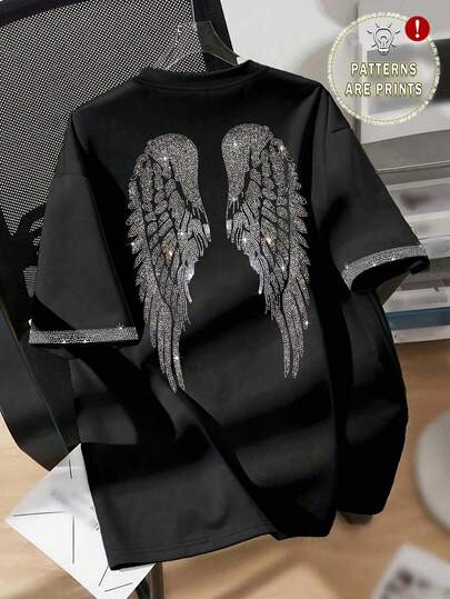 Manfinity Dauomo 男士加大码水钻标语印花圆领短袖休闲T恤