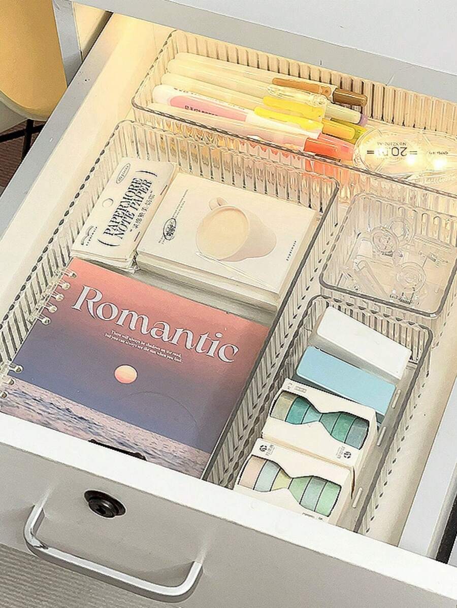 7件套奢华透明桌面化妆品及护肤品收纳整理盒,女士梳妆台化妆海绵、刷子、口红、眼影、护肤品展示及收纳抽屉分隔器,女士礼物,圣诞礼物,女士送礼佳品,房间装饰 - 彩色 - 查看 1
