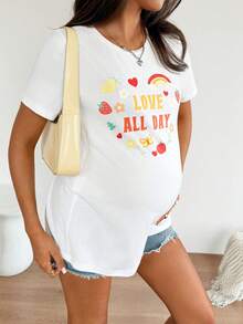 SHEIN Maternity Casual Letter Print Nursing T-Shirt, Summer Summer Outfits Cute Shirt T Shirt For Women Casual - White - View 5