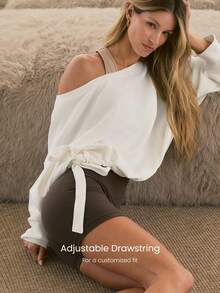 GLOWMODE SoftCalm Modal Own Your Flow Soft Silky-Smooth Breathable Waist Length Adjustable Drawstring Hem One-Shoulder Pullover Sweatshirt Daily Casual Wear - White - View 3