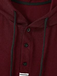 Manfinity Homme Men's Hooded Vest And Slant Pocket Shorts Casual Suit, Holiday - Burgundy - View 4