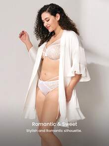 LUVLETTE Plus Size Women's Summer Luxe Satin Robe - Flowy Ruffled Design & Shimmering Rhinestones Luxe Silky Summer Nightwear Wedding Items Bride Pajamas - White - View 11