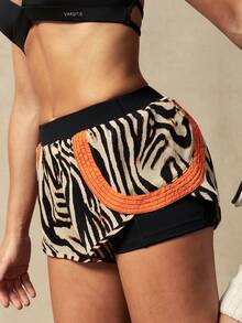 VARSITIE 全印花撞色弹力腰夏季运动短裤 - 彩色 - 查看 4