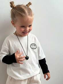 Dazy Kids Tween Girls Contrast Color 2 In 1 Letter Print T-Shirt, Autumn,Back To School Clothes - White - View 3