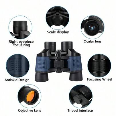 Ống nhòm 60x60mm, chống sương mù, thích hợp sử dụng hàng ngày, để ngắm cảnh, xem thể thao, hòa nhạc và săn bắn. Độ phân giải cao, tầm nhìn ban đêm trong điều kiện ánh sáng yếu, bảo vệ mắt.