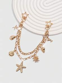 Viva Strut 1Pc Seashell Ornament For A Holiday-Style Starfish Shell Chain Bag, Marine Tail Conch Beach Keychain, Suitable For Matching With A Small Square Bag When Out On Vacation. - Gold 2 - View 5