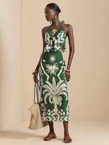 Vesra Vacation Sexy Printed Long Dress For Women - Multicolor - View 3