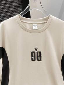 SHEIN Atasan Lengan Pendek Kasual Longgar Bergaya Sporty dengan Desain Colorblock untuk Remaja Laki-Laki, Nyaman dan Serbaguna untuk Aktivitas Luar Ruangan - Aprikot - View 6