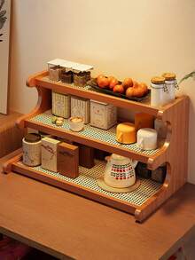 High-End Ambiance, Bid Farewell To Clutter. Wooden Trapezoidal Rattan Storage Shelf, Green Plants, Bay Window, Balcony, Flower Stand, Multi-Tiered Water-Draining Storage Rack, Step-By-Step Cup Holder, Versatile Desktop Storage Rack, Multi-Tiered Storage Rack, Bookshelf, Kitchen And Office Use, Cup Holder, Home Essentials, Storage Rack - Brown - View 8