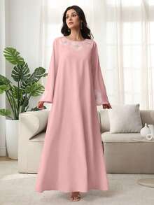 Yasmyna Women's Floral Applique Casual Modest Elegant Robe Wedding Pink Floral Autumn - Watermelon Pink - View 4