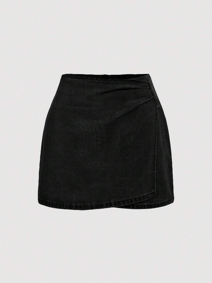 SHEIN MOD 女士休闲百搭约会外出牛仔迷你裙 - 黑色 - 查看 1