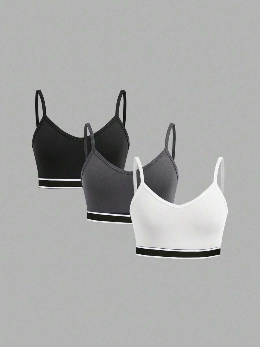 SHEIN Girlism 3件套少女休闲吊带字母弹力吊带文胸套装,适合新年、日常、庆祝活动、秋冬季节穿着,舒适百搭,秋冬季叠穿时尚有型。 - 彩色 - 查看 1