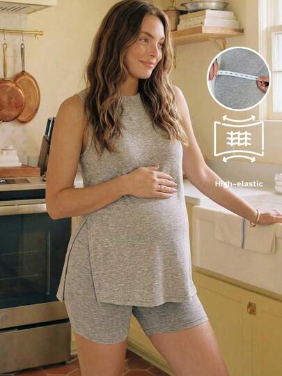 Slowluna Maternity Summer Casual Side Slit Camisole And Shorts 2 Pieces Set Lingerie Lingerie Set Underwear Women Pajama Pajama Dress Loungewear Nightgown Robe Sleepwear Sleepwear Set Tank Top With Bra