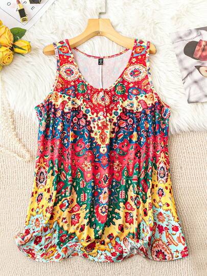 SHEIN CURVE+ Plus Size Women Positioning Print Fashion Date Versatile Commute Daily Suitable For Spring Summer Casual Vacation Camisole