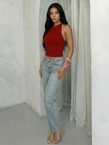 Swim Glamine 优雅红色圣诞派对无袖吊带上衣，女士冬季款 - 酒紅色 - 查看 5