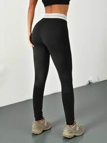 SHEIN PETITE Women's Casual Minimalist Style Basic Leggings, Everyday Wear - Black - View 3