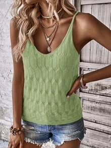 SHEIN Holidaya Vacation Casual Solid Color Camisole Knit Top - Green - View 4