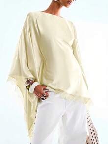 LYSMO Women's Solid Color Lace Casual Versatile Daily Wear Top - Beige - View 3