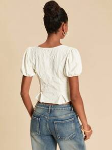 SHEIN TRVLCHIC Women's Elegant Solid Color Lace Patchwork Blouse, Summer,Summer Top - Apricot - View 2
