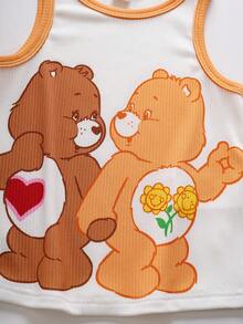 SHEIN X Care Bears Camiseta de tirantes con estampado de dibujos animados linda para niña, casual para uso diario, verano - Naranja - Ver 3