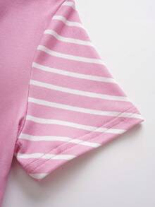 SHEIN X Care Bears Váy kẻ sọc ghép mảnh in hình gấu cho bé gái - Hồng - Xem 5