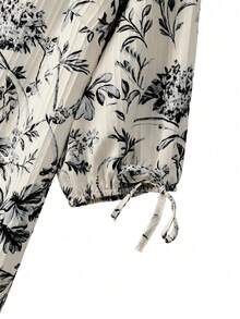 Linhara Áo kiểu nữ cỡ lớn tay ngắn in họa tiết hoa lan, thắt nơ. - Nhiều màu - Xem 3