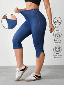 Flexra Quần jegging denim dài đến 7/8 với đường xẻ bên hông. - Màu xanh lam - Xem 1