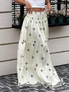 Muchica Women's Vacation Woven Elastic Waist Tiered Hem Skirt, Suitable For Spring, Summer And Autumn - White - View 6