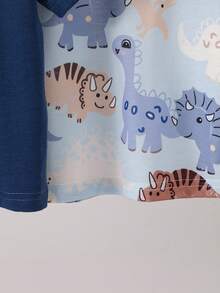 SHEIN Vintaside Kids 男童极简印花圆领短袖上衣 - 淺藍色 - 查看 5