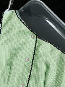 Blusa de jacquard con hombros oblicuos, nueva para vacaciones y citas de primavera/verano 2026 para mujer - Verde - Ver 2