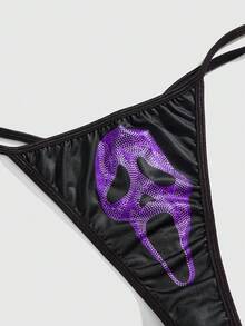 ROMWE Gothic Skull Rhinestone Wireless Lace-Up Women Lingerie Set - Purple - View 4