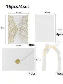 4/16/20 Pcs Laser Cut Wedding Invitations With Envelopes Elegant Glitter Pearl Paper Bow Knot Design Card Set For Anniversary Party Supplies Wedding Decorations Anniversary Celebration Bridal Shower Engagement Party Invite - multicolor - View 4