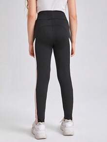 Tween Girl Contrast Side Seam Leggings - Black - View 2