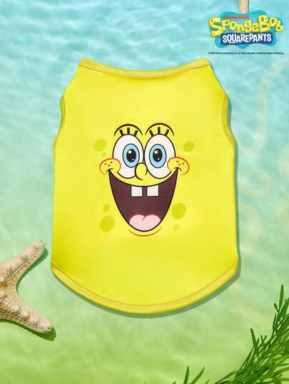SpongeBob SquarePants | PETSIN 1 pieza Ropa para mascotas (gato y perro) con ojos grandes blancos, cejas grutas lindas, dientes impresos, suave y transpirable, amigable con la piel, color amarillo