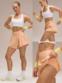 GLOWMODE 4" VitalSwift Chase Every Mile High-Rise Anti-Roll Tummy Control Lightweight Quick-Dry Odor Control Built-In Briefs Running Shorts Training Tennis Jogging Running Workout Gym Wear - Orange - View 8