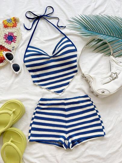 Soleia Spring/Summer New Casual Vacation Western Beach Wedding Guest Attire Graduation Brunch Women's Outfit St. Patrick's Day Spring Break Easter Music Festival Elegant Bohemian Tropical Colorful Striped Spaghetti Strap Camisole 2-Piece Set