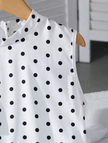 SHEIN 女童春夏休闲通勤数码印花立领无袖拉链拼接直筒连体裤，优雅百搭，适合日常穿着、外出、派对等场合。 - 白色 - 查看 5