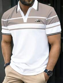Manfinity Dauomo 男士条纹印花Polo衫，休闲商务通勤户外穿着，夏季 - 彩色 - 查看 1