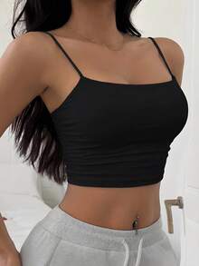 DAZY Seamless Camisole With Padded Bust, Suitable For All Seasons - Black - View 2