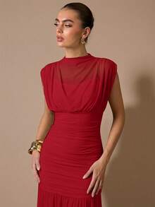 SHEIN BAE Đầm voan xếp ly màu đen thanh lịch, thích hợp cho những buổi hẹn hò lãng mạn, tiệc tùng, các sự kiện trang trọng, đầm phù dâu, đầm hè cho nữ, đầm dự tiệc trà, năm mới, ngày Valentine, đầm ngắn sinh nhật, đầm đen. - Đỏ - Xem 7