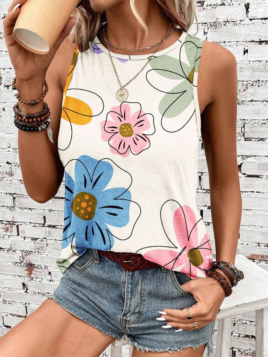 EMERY ROSE 女士休闲印花圆领日常上衣 - 彩色 - 查看 1