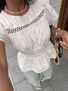 SHEIN Frenchy Áo sơ mi nữ màu trơn, kiểu dáng thường ngày, thích hợp cho kỳ nghỉ. - Màu be - Xem 6