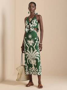 Vesra Vacation Sexy Printed Long Dress For Women - Multicolor - View 4